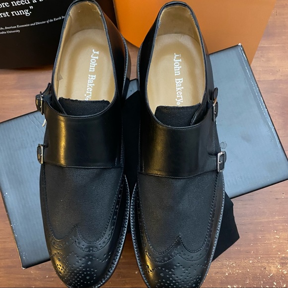 John Bakery Leather Double Monk Wingtip Loafers - Picture 4 of 9